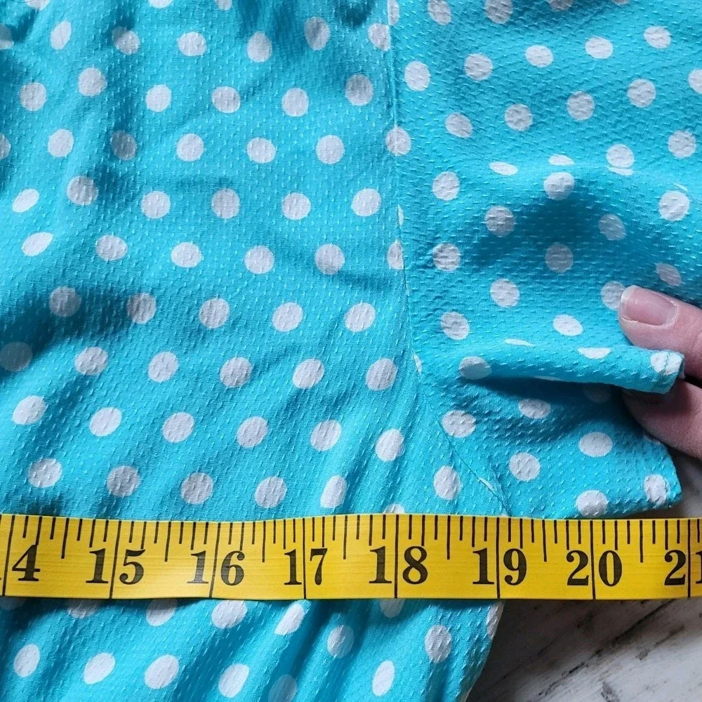 Michael Kors‎ Sky Blue Polka Dot Smocked Waist Midi Dress Large Romantic Pin Up